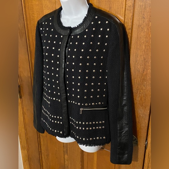 Peter Nygard Black Woven Studded Icon Jacket Snap Closer Women’s Size 12 -16 - Picture 6 of 13